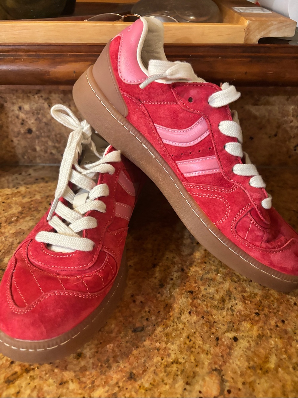 Coolway Red Suede Sneakers with Pink Accents